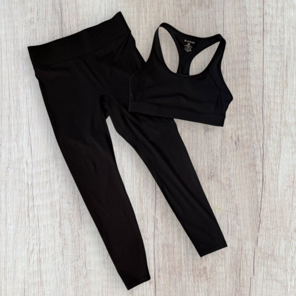 Bandier Black Matching Active Set Sports Bra High Waist Leggings Womens M